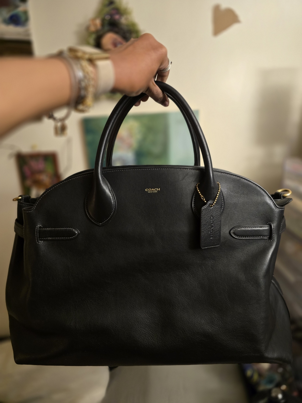 COACH Empire 48 Black Leather Satchel with Top Handles